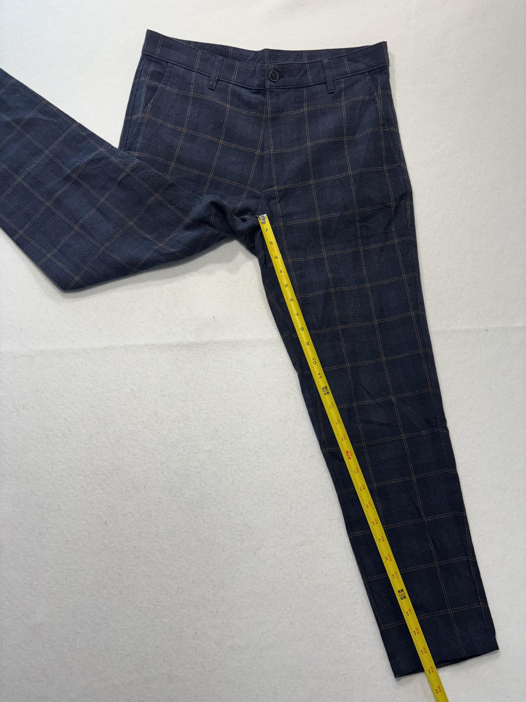 ZARA Dress Pants Mens 31x30 Blue Plaid Slim Tapered Flat Front Casual Work