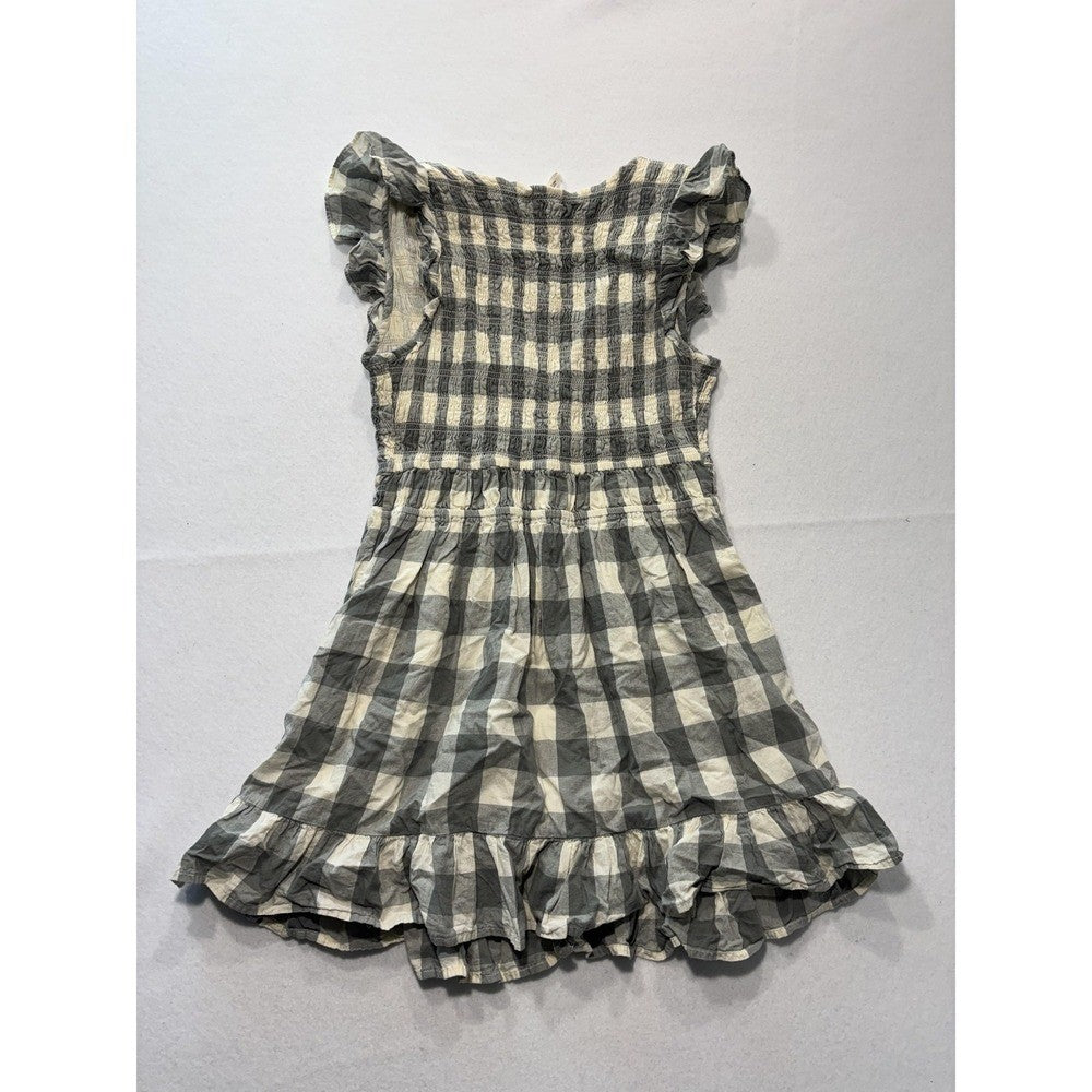 Anthropologie Dress Womens Small Gray Check V Neck Smocked Ruffle Sundress Boho
