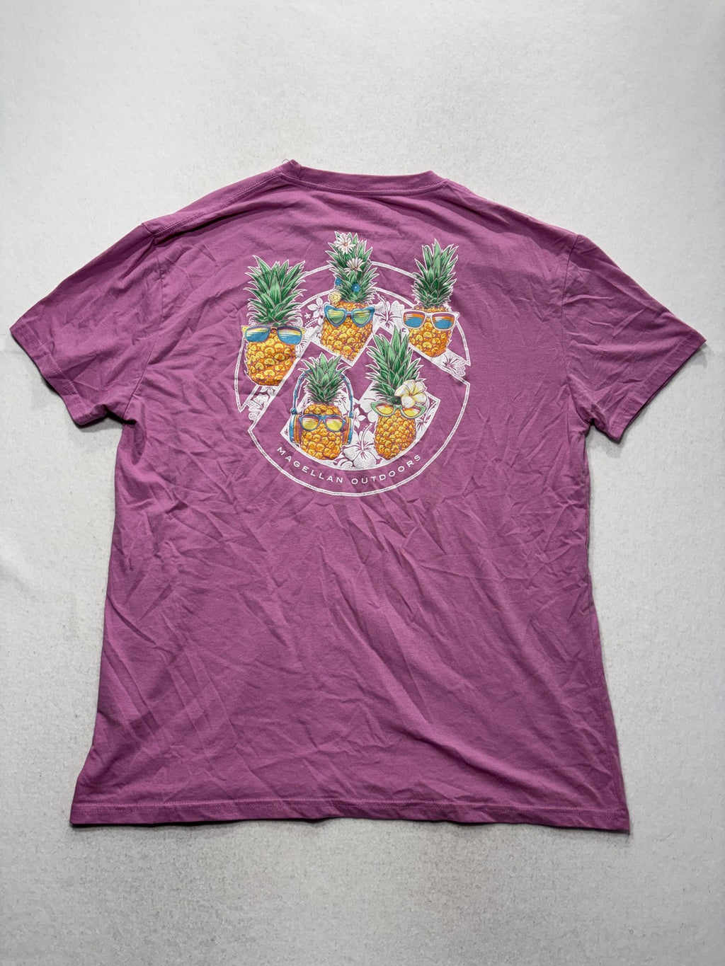 Magellan Outdoors Shirt Mens 2XL Purple Pineapple Tropical Graphic Tee Casual