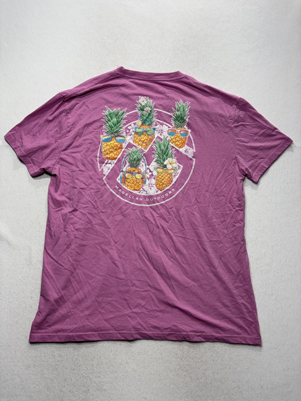 Magellan Outdoors Shirt Mens 2XL Purple Pineapple Tropical Graphic Tee Casual