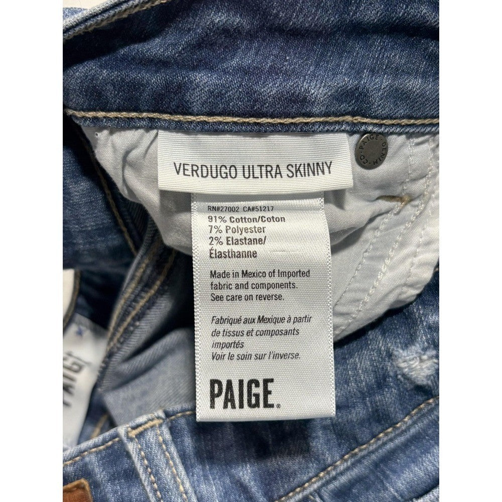 Paige Verdugo Ultra Skinny Jeans Womens 27 Blue Distressed 28x28.5 Stretch
