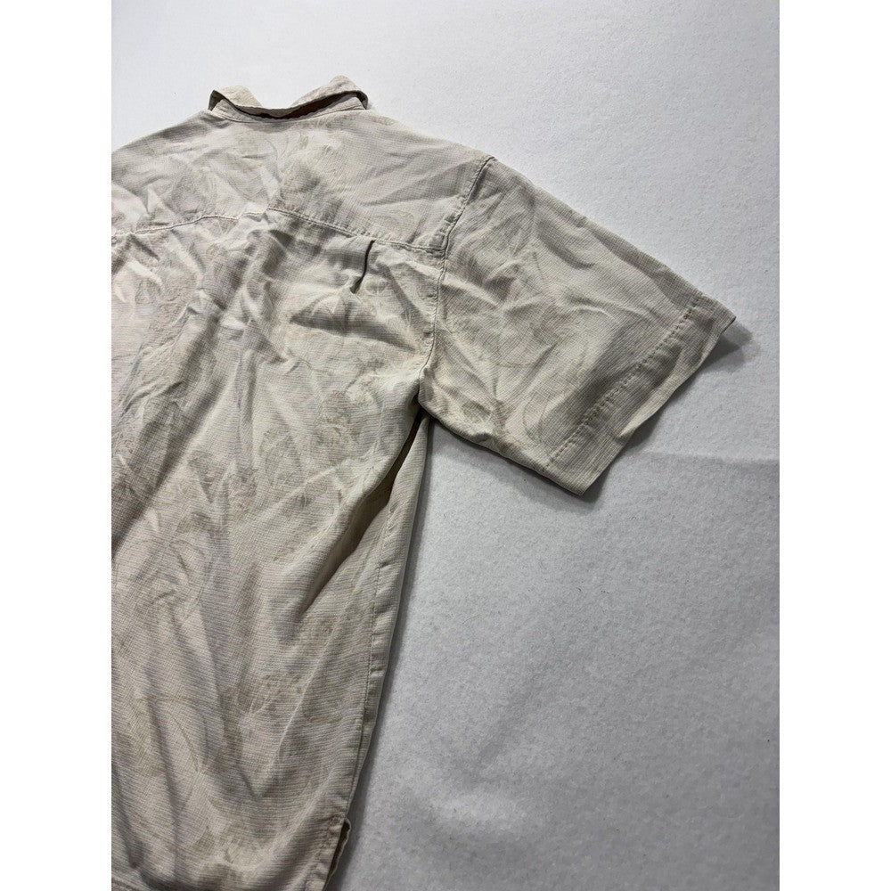 Tommy Bahama Shirt Mens Medium Beige Floral Silk Short Sleeve Button Up Tropical