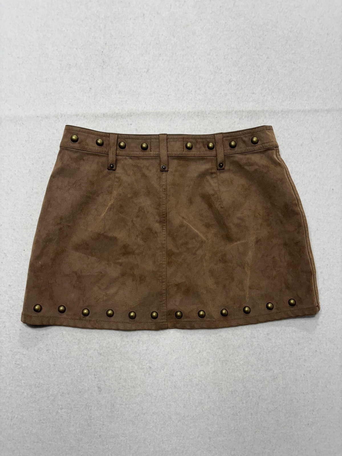 We The Free Skirt Womens 4 Brown Faux Leather Studded Mini Zip Pockets Biker