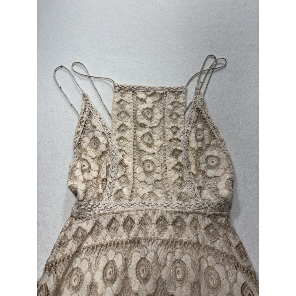 Free People Dress Womens 0 Beige Floral Lace Square Neck Asym Hem Sundress Boho