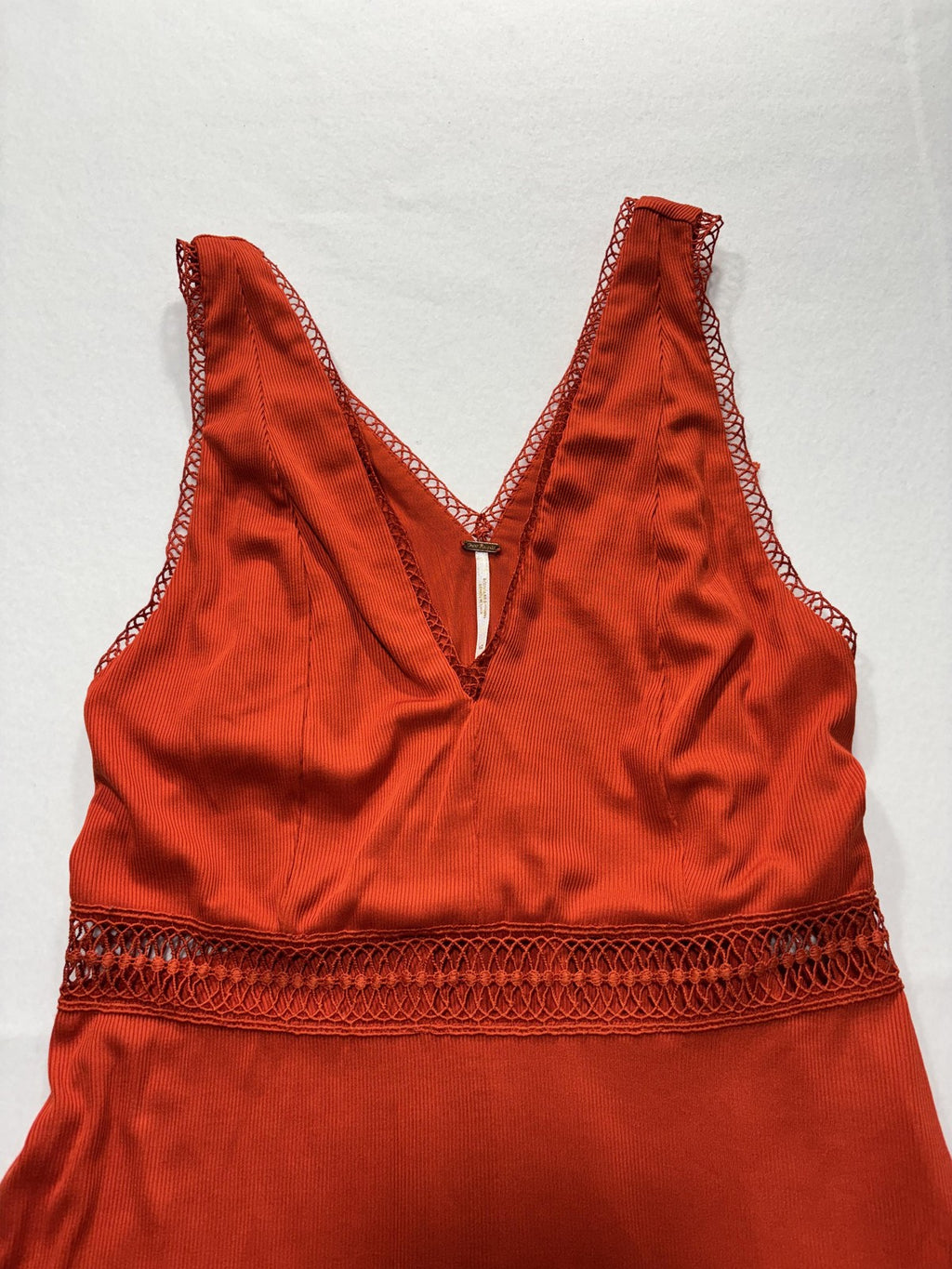 Free People Dress Womens 12 Orange V Neck Crochet Fit Flare Sundress Boho