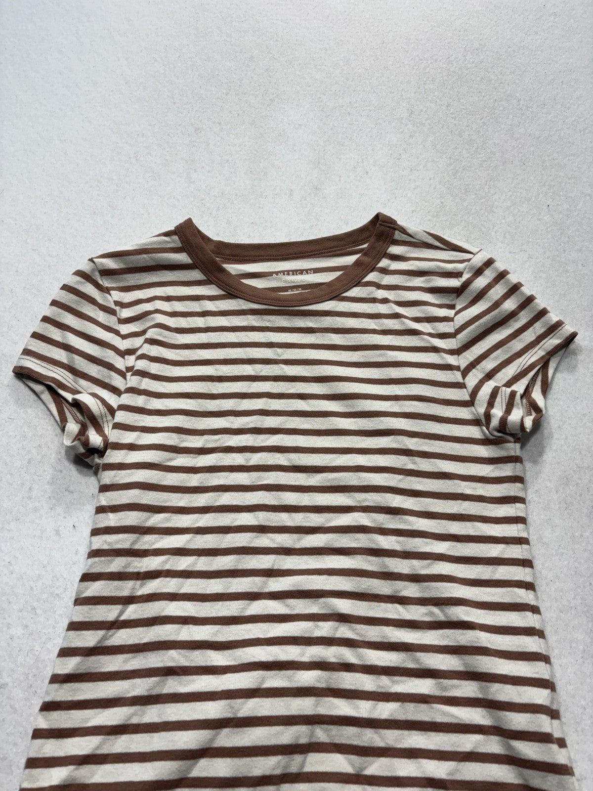 American Eagle Outfitters Shirt Womens Medium Brown Stripe Ringer Tee Stretch