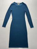 MICHAEL Michael Kors Dress Womens Small Blue Ribbed Long Sleeve Bodycon Midi