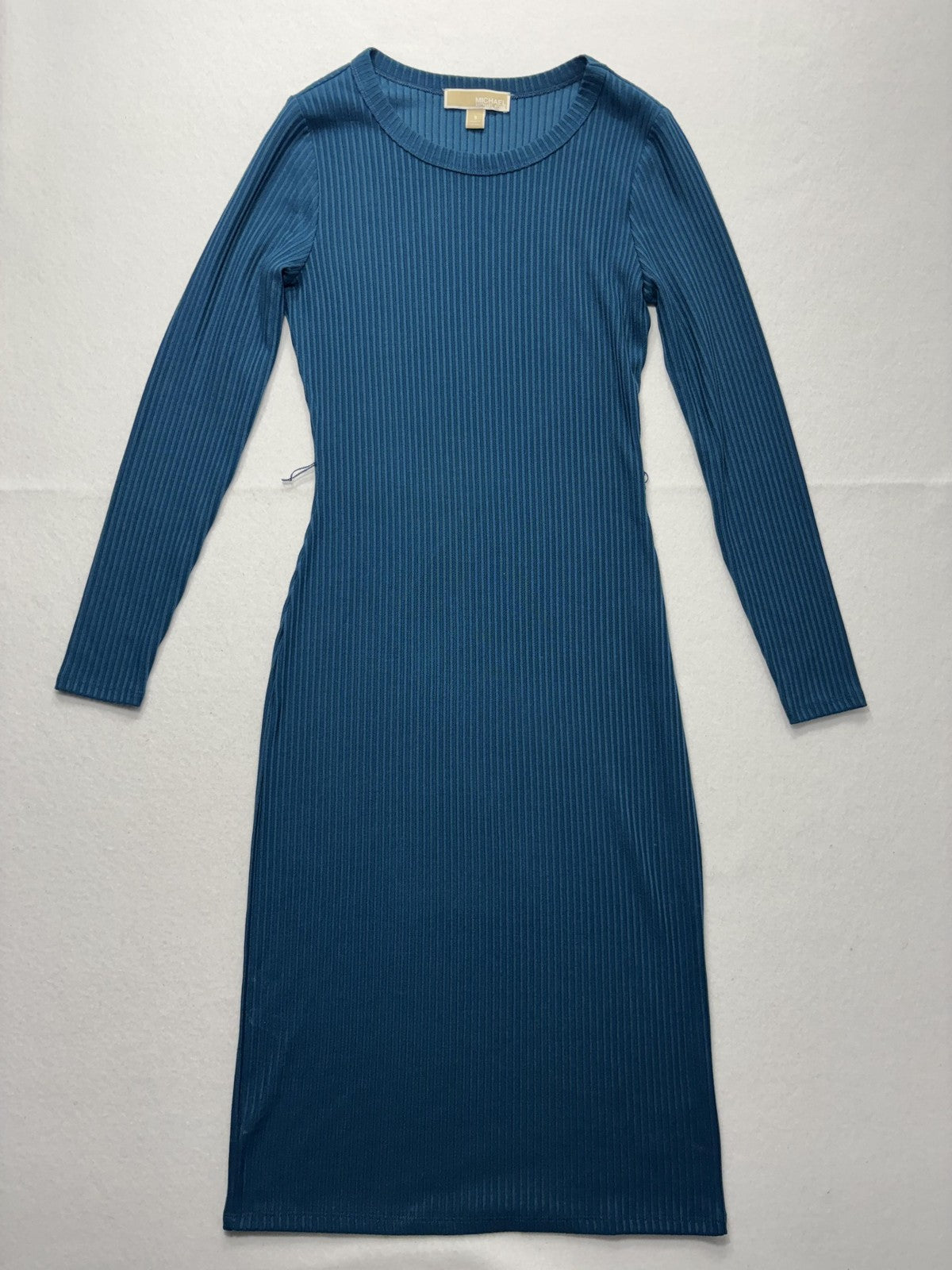MICHAEL Michael Kors Dress Womens Small Blue Ribbed Long Sleeve Bodycon Midi