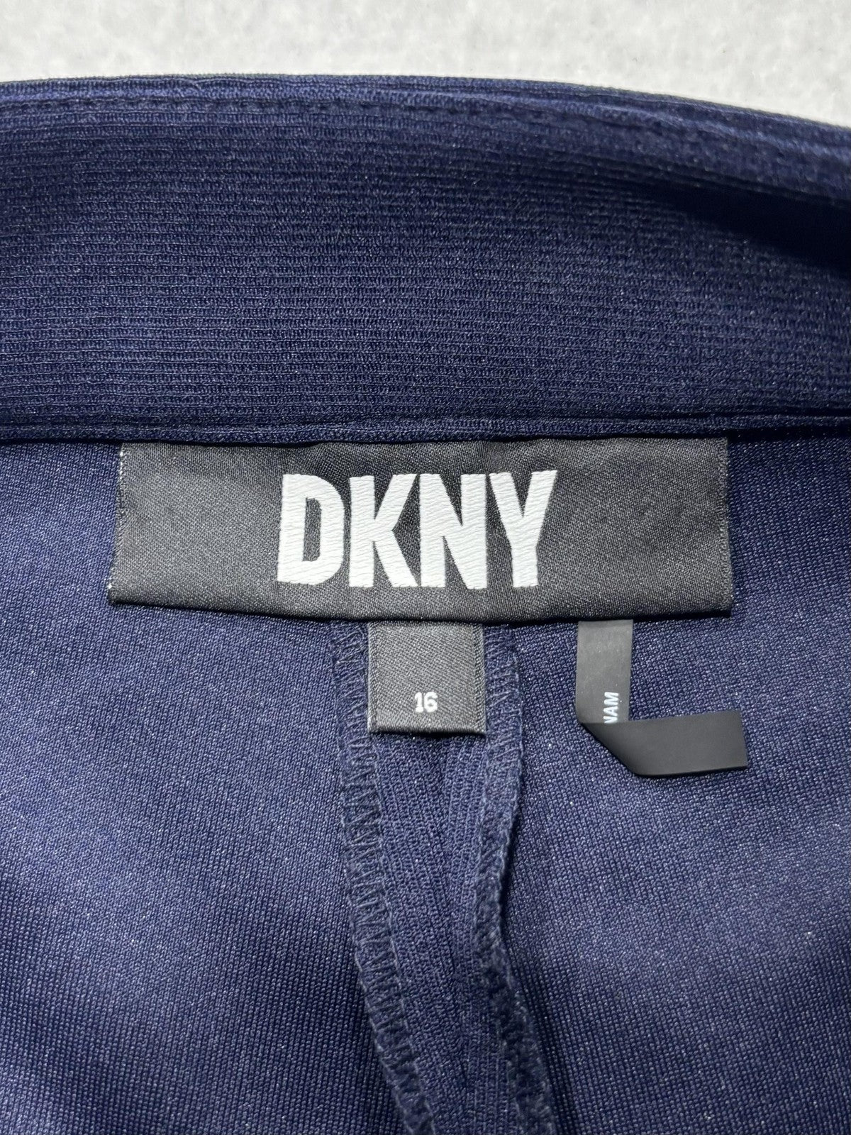 DKNY Dress Pants Womens 16 Blue Twill Wide Leg Stretch Zip Art Basel Work