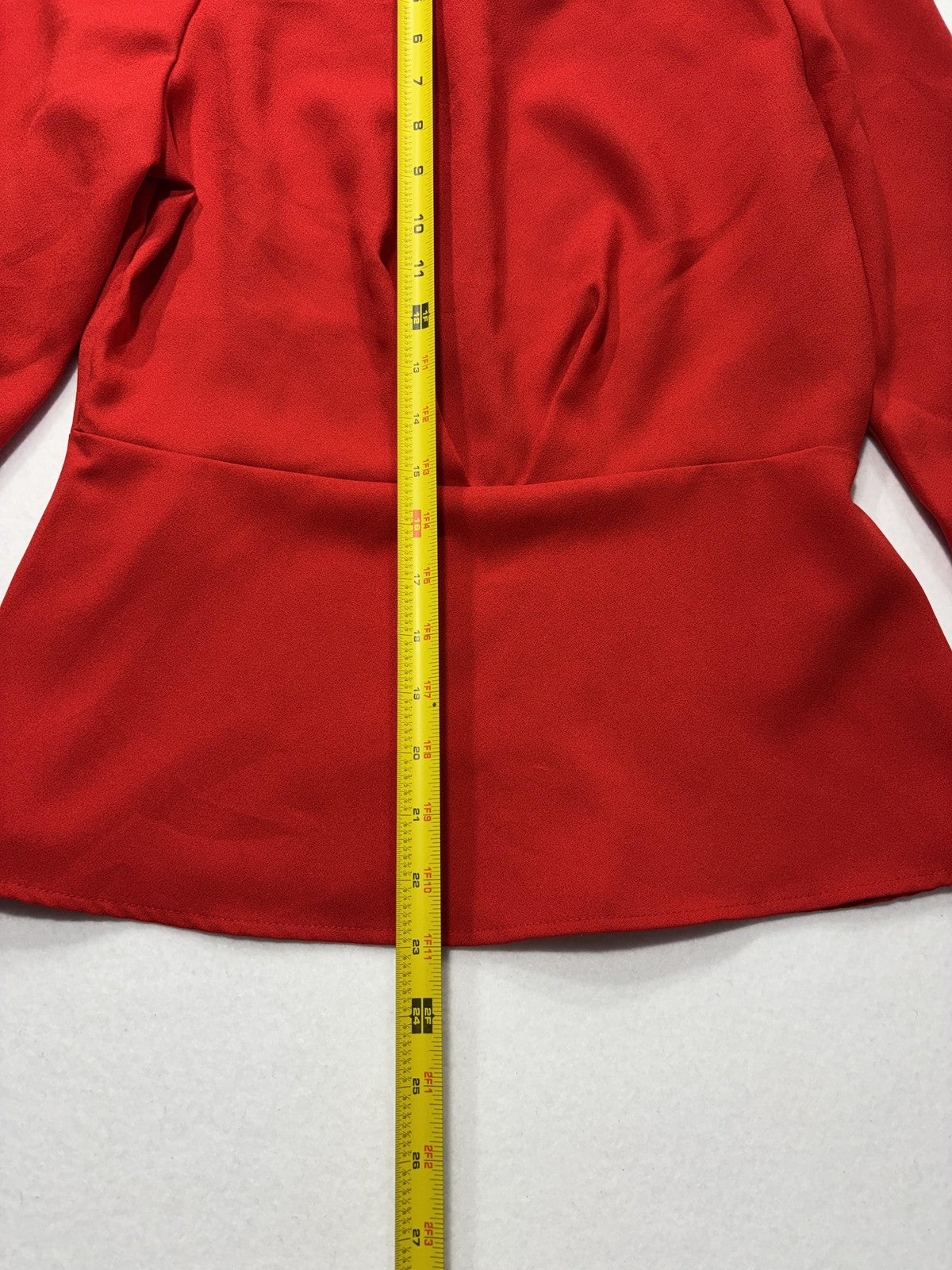 Banana Republic Blouse Womens 6 Red Long Sleeve Peplum Round Neck Zip Back Top