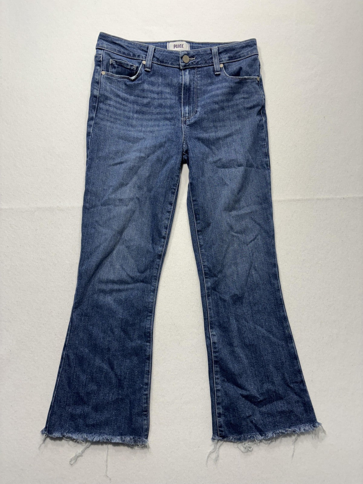 Paige Rory Crop Flare Jeans Womens 28 Blue Medium Wash Raw Hem 28x26 Stretch