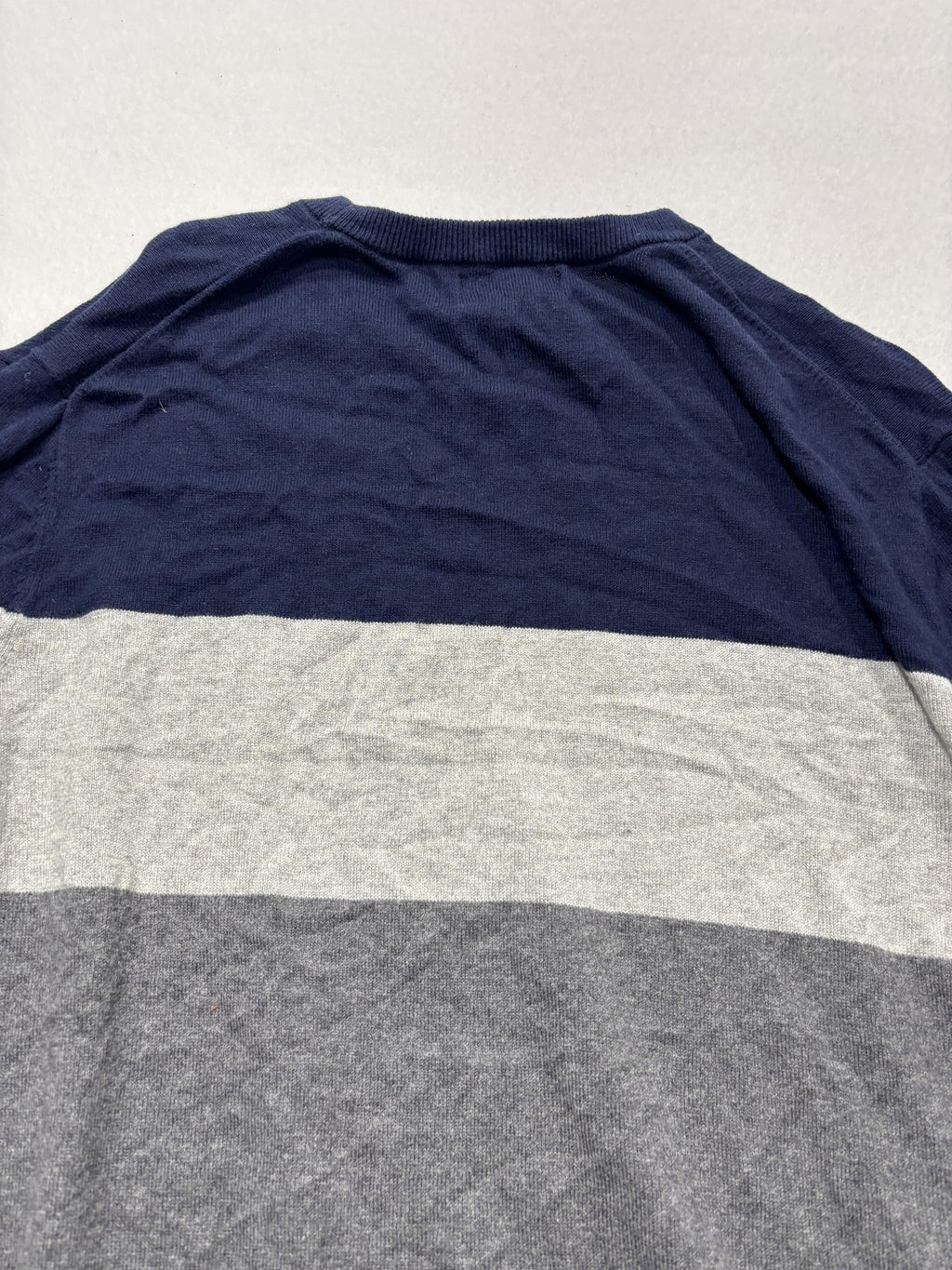 Banana Republic Sweater Mens Large Blue Gray Striped Crew Neck Knit Pullover