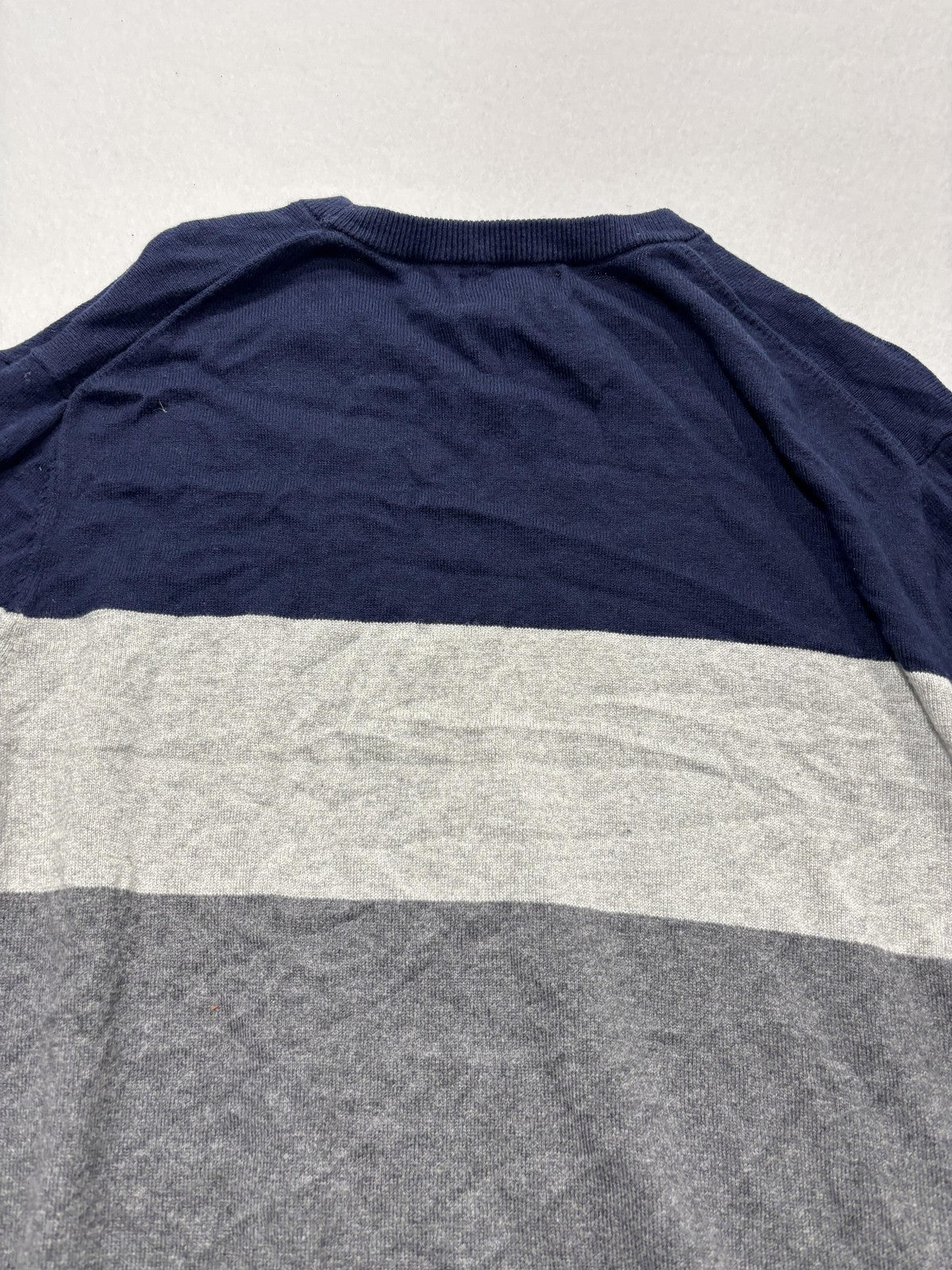 Banana Republic Sweater Mens Large Blue Gray Striped Crew Neck Knit Pullover