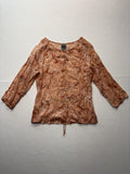 Columbia Blouse Womens Small Brown Paisley 3/4 Sleeve Tunic Button Front Cotton