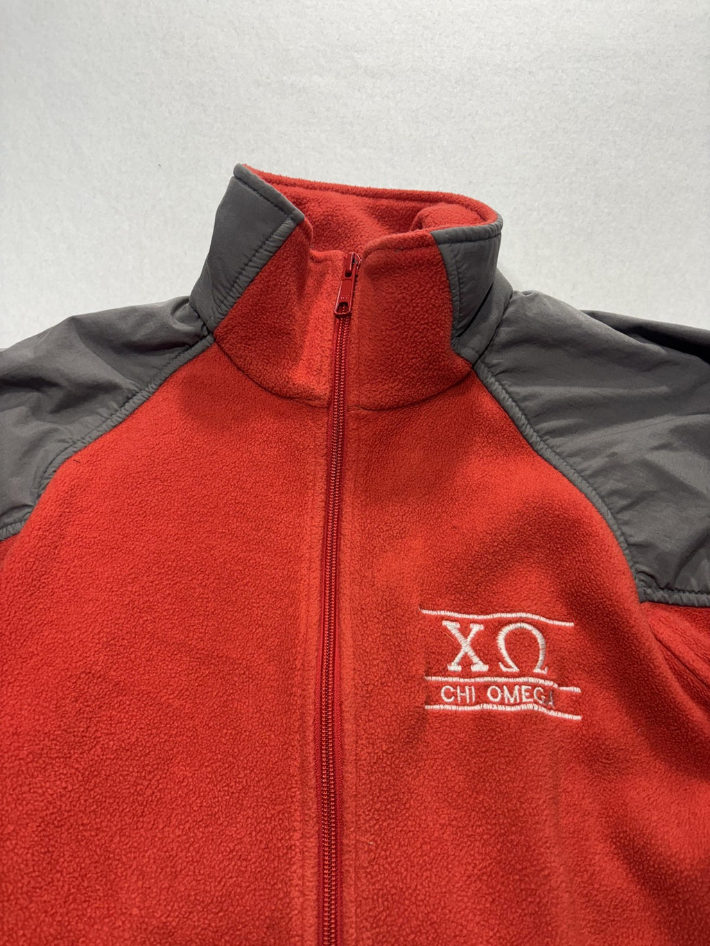 Columbia Jacket Mens Small Red Fleece Full Zip Chi Omega College Windbreaker