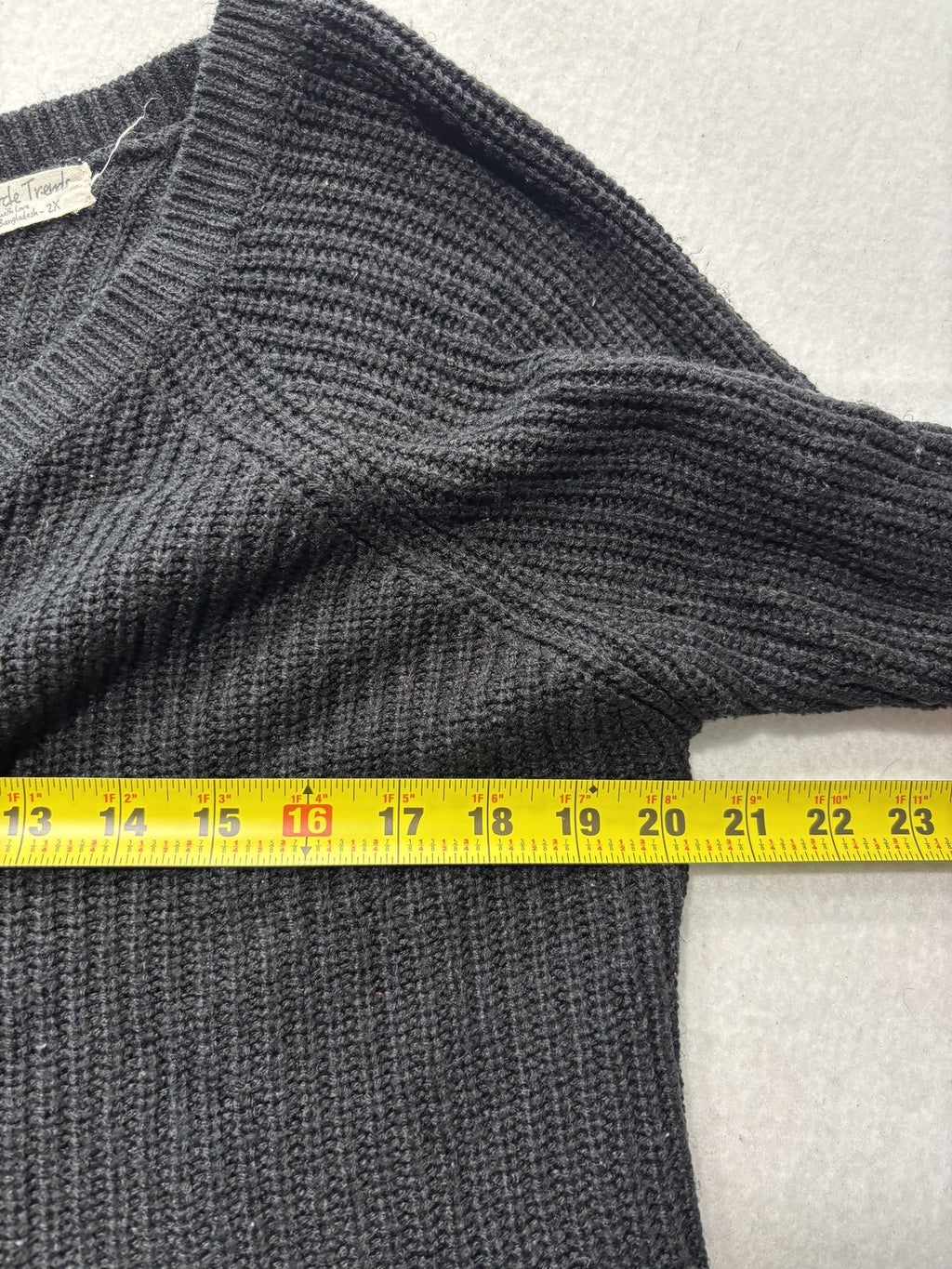 Full Circle Trends Sweater Womens 2X Plus Black V Neck Waffle Knit Drawstring