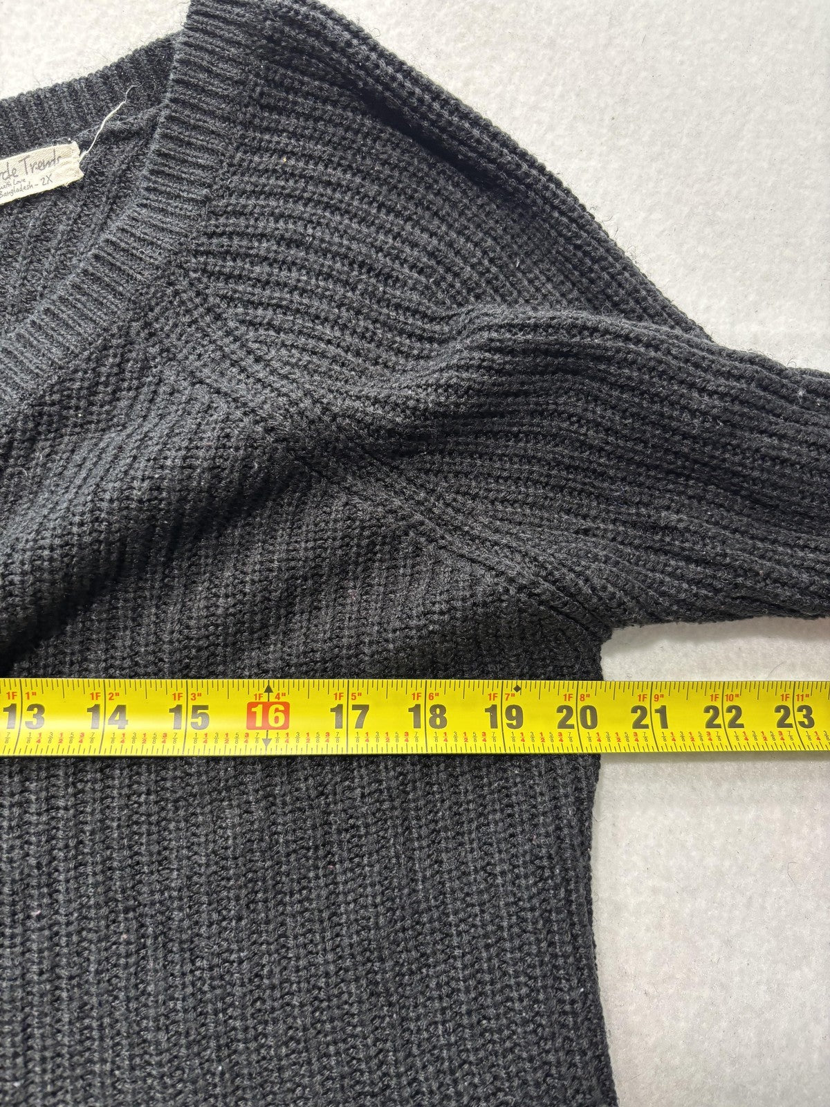 Full Circle Trends Sweater Womens 2X Plus Black V Neck Waffle Knit Drawstring