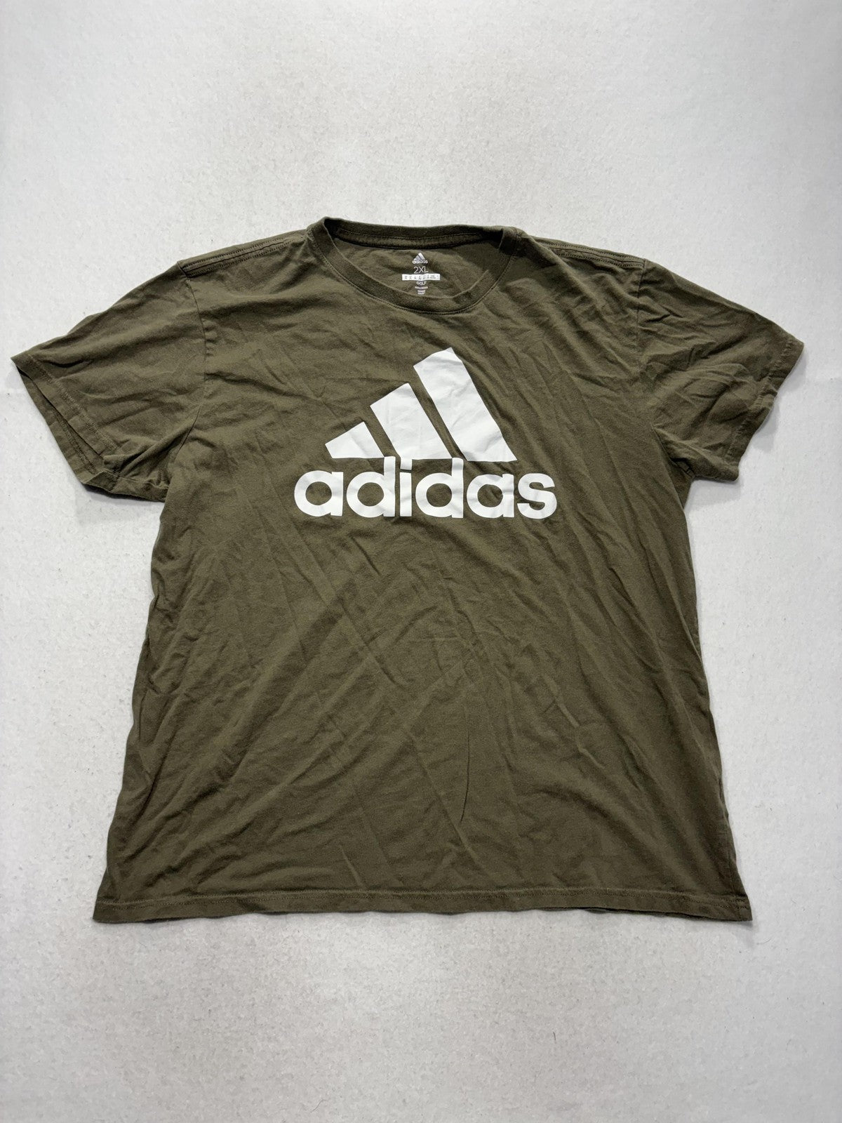 Adidas Shirt Mens 2XL Green Golf Big Logo Graphic Tee Short Sleeve Sports
