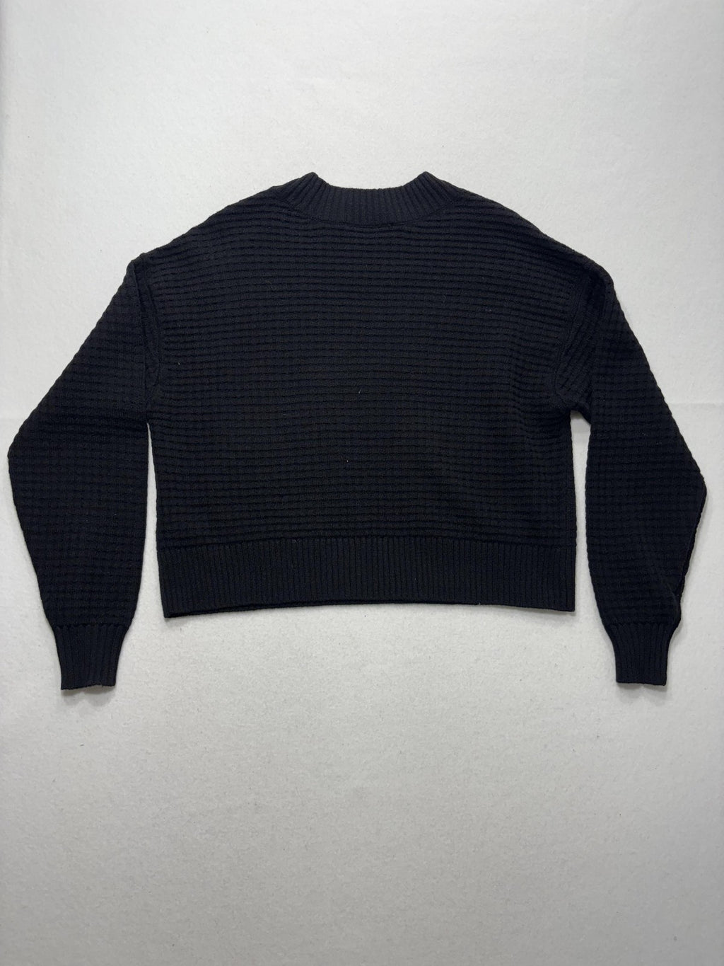 Everlane Sweater Womens Small Black Recycled Cashmere Waffle Crew Neck Pocket
