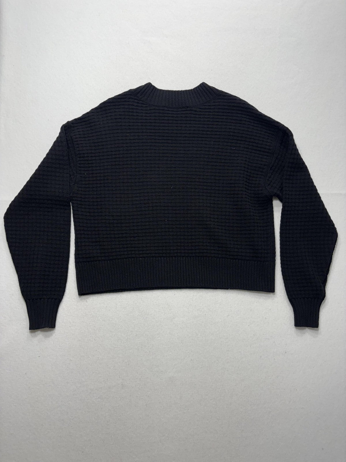 Everlane Sweater Womens Small Black Recycled Cashmere Waffle Crew Neck Pocket