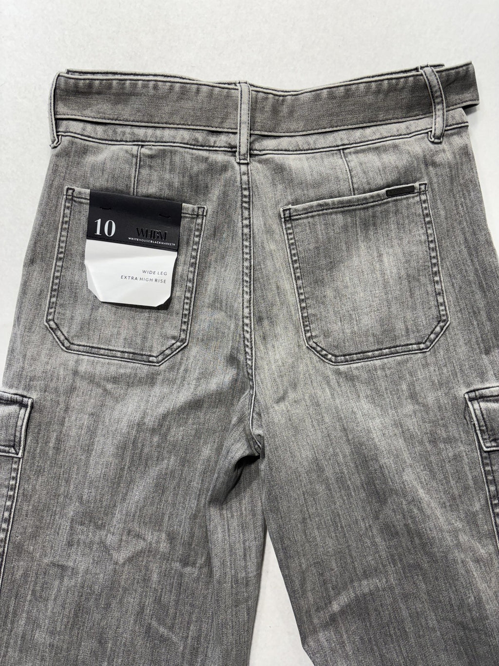 White House Black Market Utility Cargo Jeans Womens 10R Gray High Rise Wide Leg