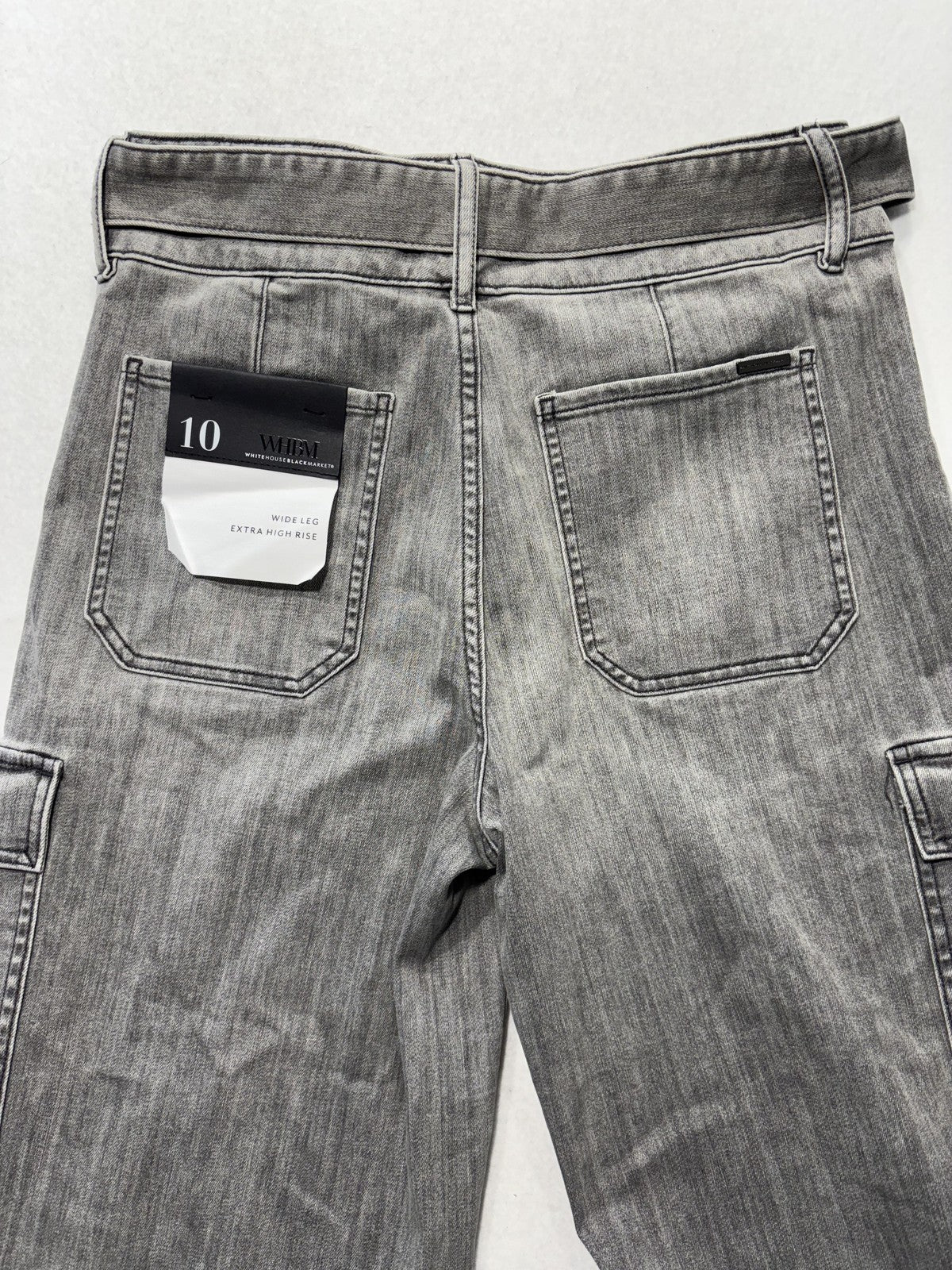 White House Black Market Utility Cargo Jeans Womens 10R Gray High Rise Wide Leg