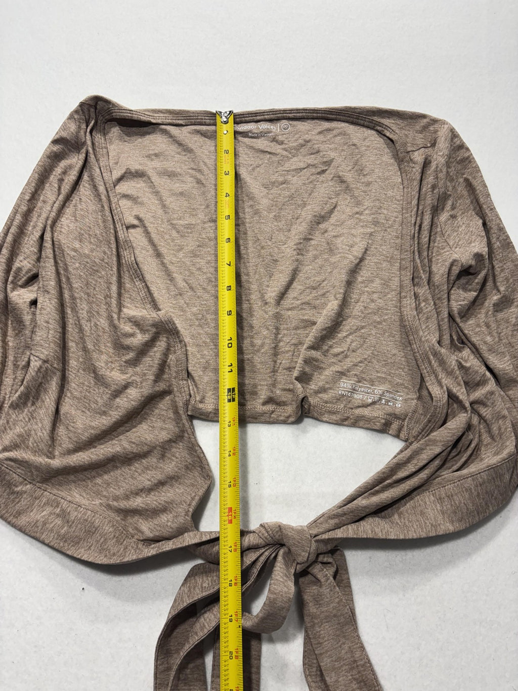 Outdoor Voices Top Womens Small Brown Tie Front Long Sleeve Cropped Wrap Yoga
