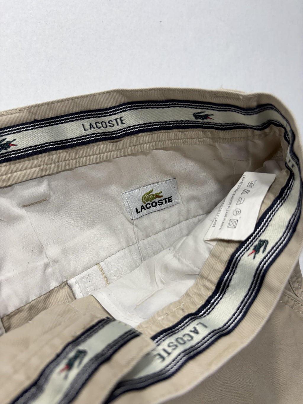 Lacoste Chino Pants Mens 32x32 Beige Straight Leg Cotton Casual Work Croc Logo