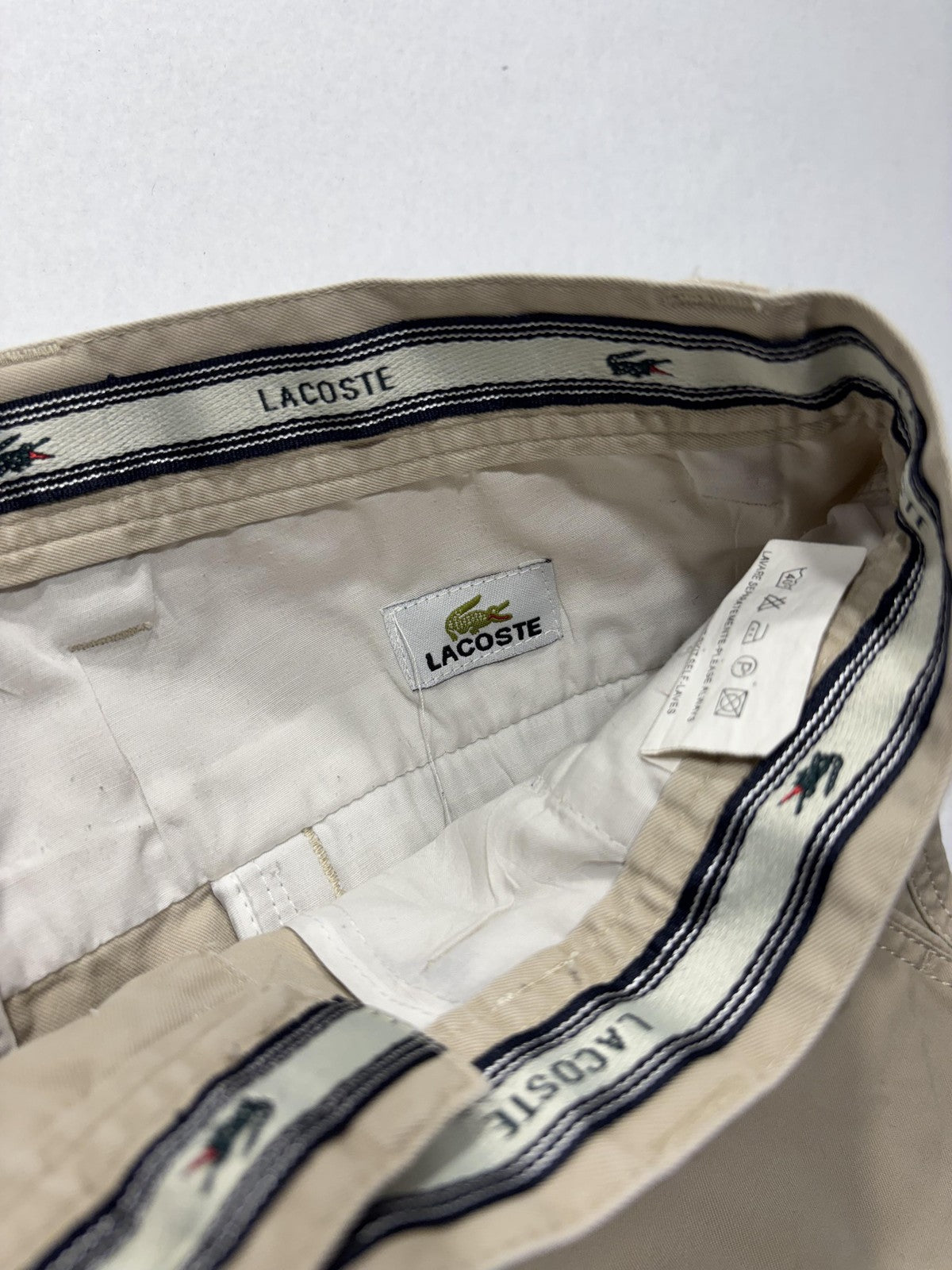 Lacoste Chino Pants Mens 32x32 Beige Straight Leg Cotton Casual Work Croc Logo