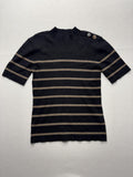 Ellen Tracy Sweater Womens Large Black Stripe Mock Neck Jeweled Shoulder Knit