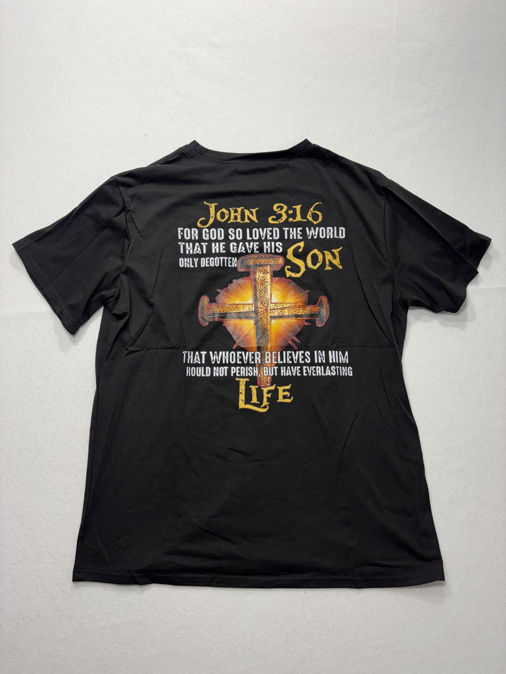 John 3:16 Shirt Mens Large Black Christian Cross Bible Verse Graphic Tee Print