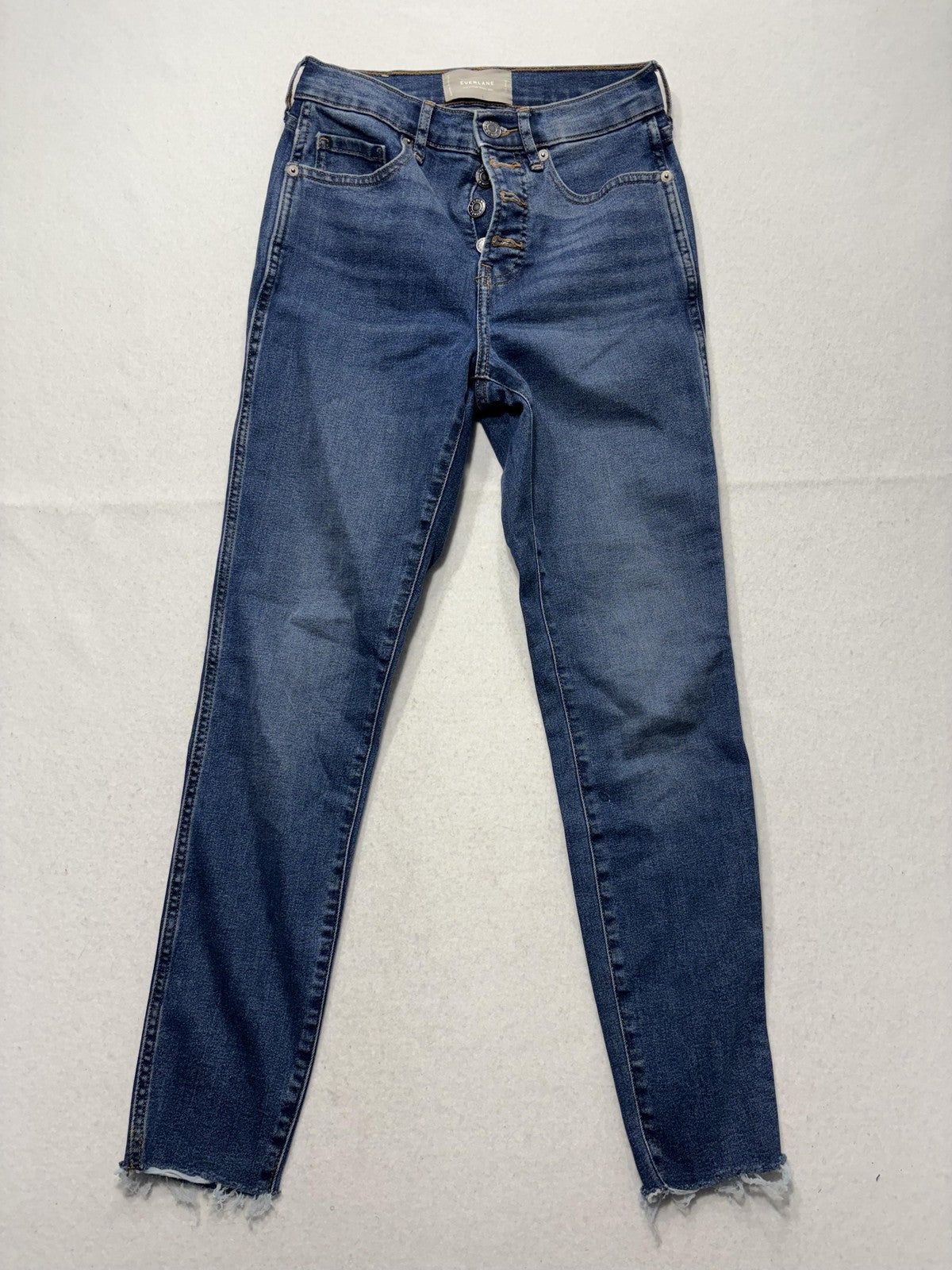 Everlane Jeans Womens 25 Ankle Blue High Rise Skinny Stretch Raw Hem 25x27
