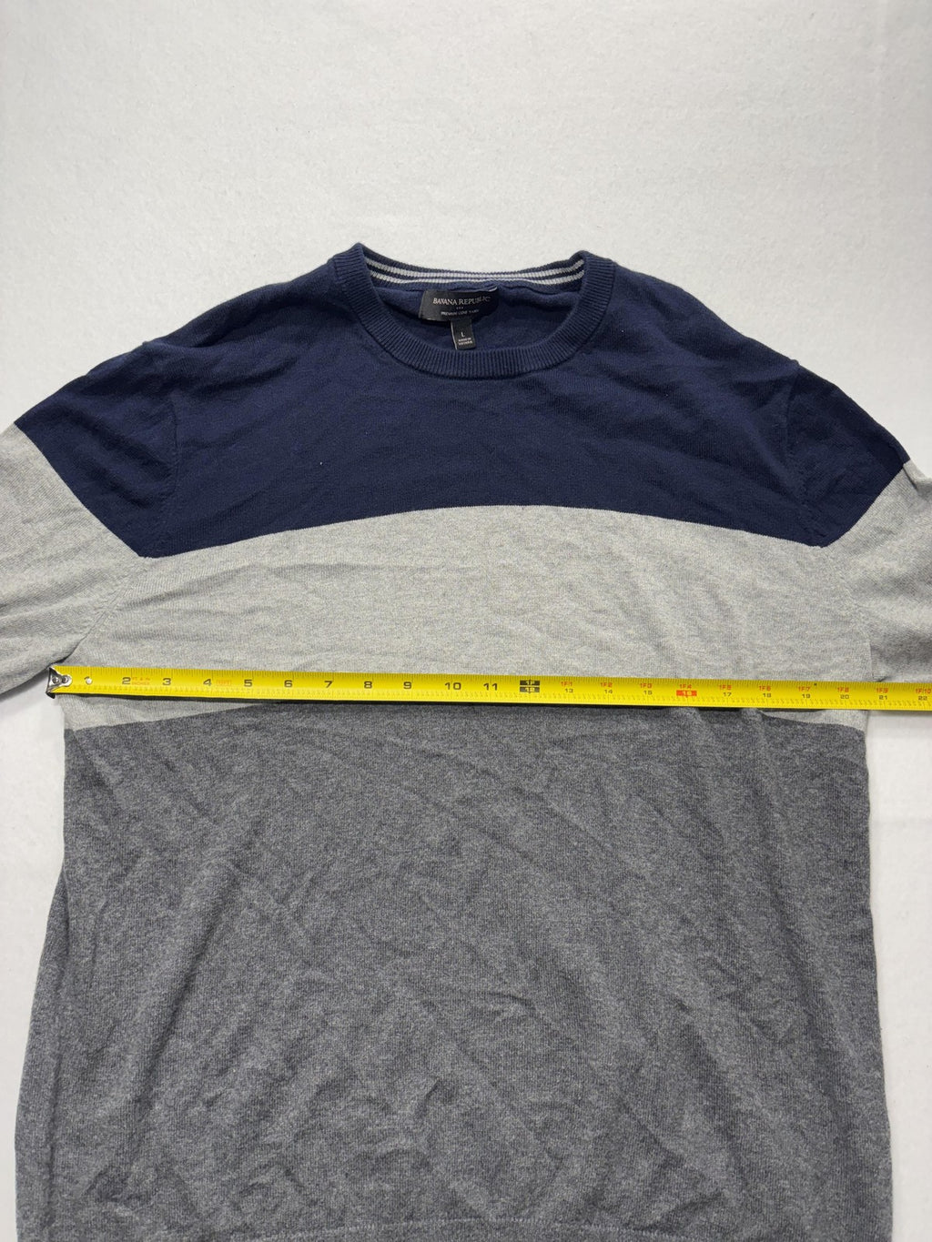 Banana Republic Sweater Mens Large Blue Gray Striped Crew Neck Knit Pullover
