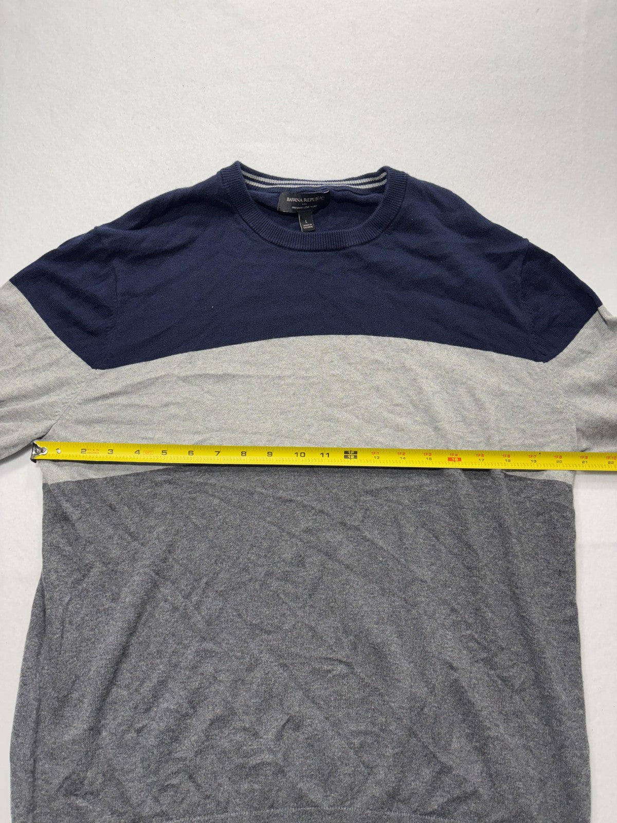 Banana Republic Sweater Mens Large Blue Gray Striped Crew Neck Knit Pullover