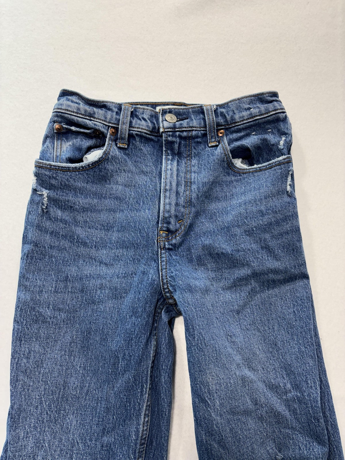 Abercrombie & Fitch 90s Straight Jeans Womens 25 Blue High Rise Distressed 25x27