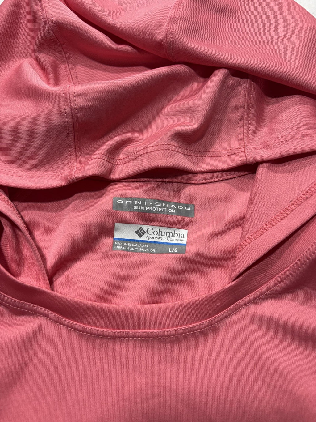 Columbia PFG Omni-Shade Shirt Womens L Pink Hooded Long Sleeve Sun Protection
