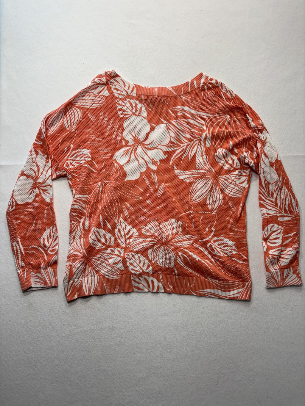 Tommy Bahama Sweater Womens XL Orange Floral V Neck Waffle Knit Tropical Top
