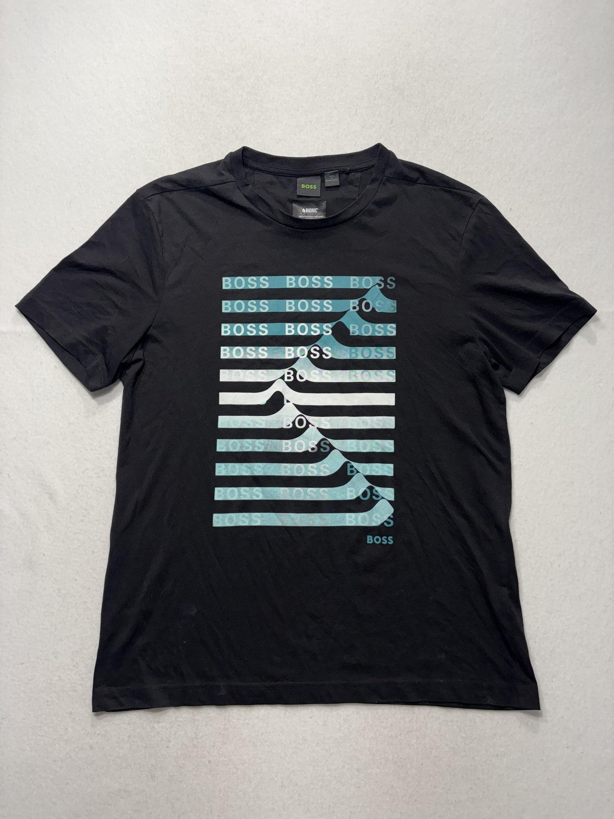 Boss Shirt Mens Large Black Bionic BOSS Logo Stripe Graphic Short Sleeve Tee