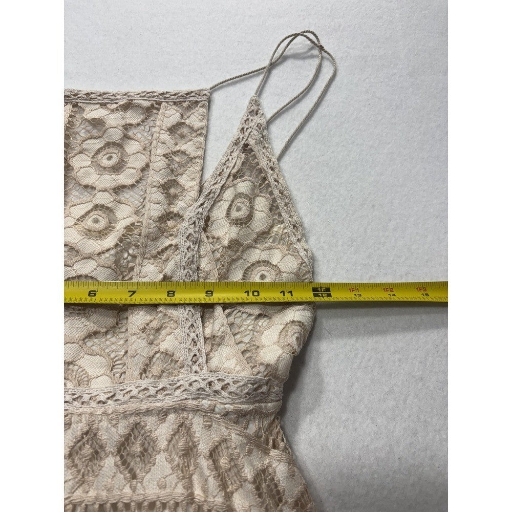 Free People Dress Womens 0 Beige Floral Lace Square Neck Asym Hem Sundress Boho