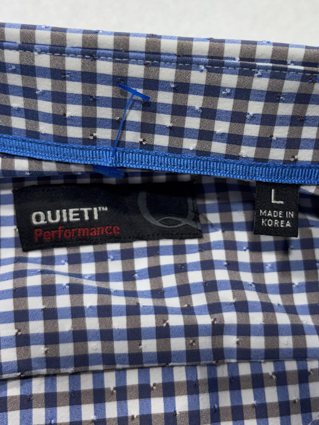 Quieti Dress Shirt Mens Large Blue Gingham Non Iron Performance Long Sleeve