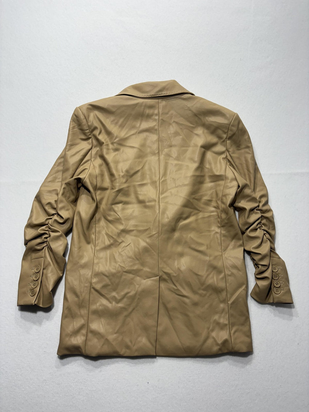 Generation Love Blazer Womens S Beige Faux Leather Ruched Sleeve Lined Jacket