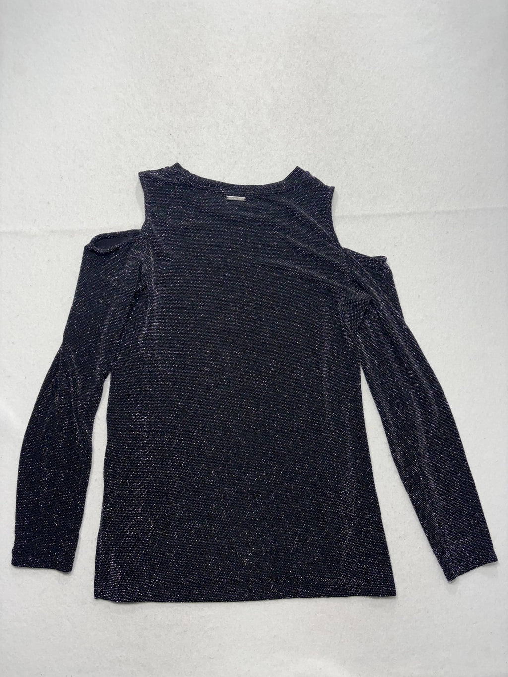 MICHAEL Michael Kors Womens Large Black Cold Shoulder Glitter Jersey Blouse Top