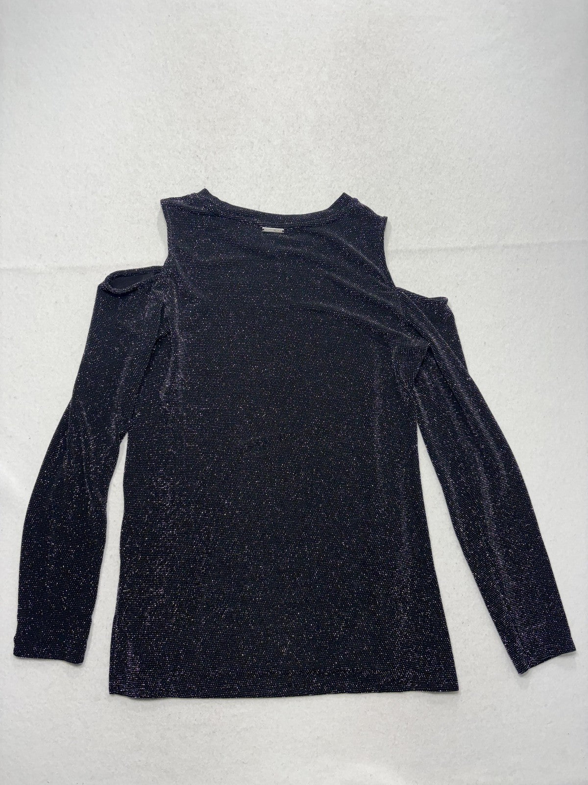 MICHAEL Michael Kors Womens Large Black Cold Shoulder Glitter Jersey Blouse Top