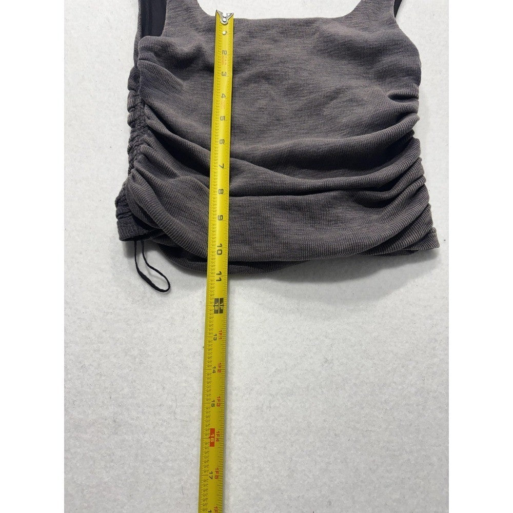 Free People Tank Top Womens XS Gray Ruched Tie Strap Cropped Knit Summer Casual