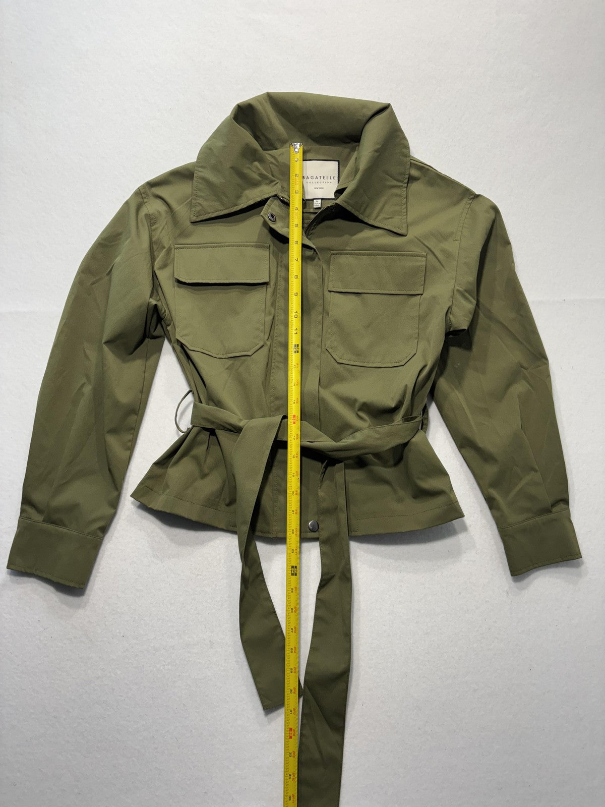 Bagatelle Collection Jacket Womens M Green Belted Military Full Zip Utility