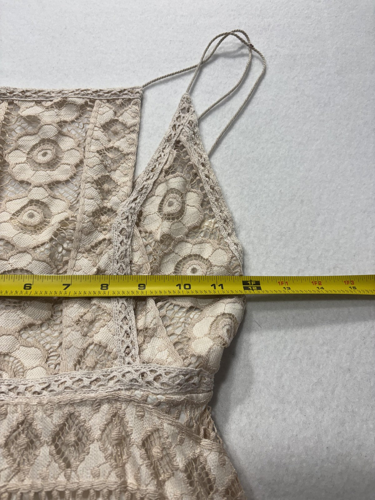 Free People Dress Womens 0 Beige Floral Lace Square Neck Asym Hem Sundress Boho