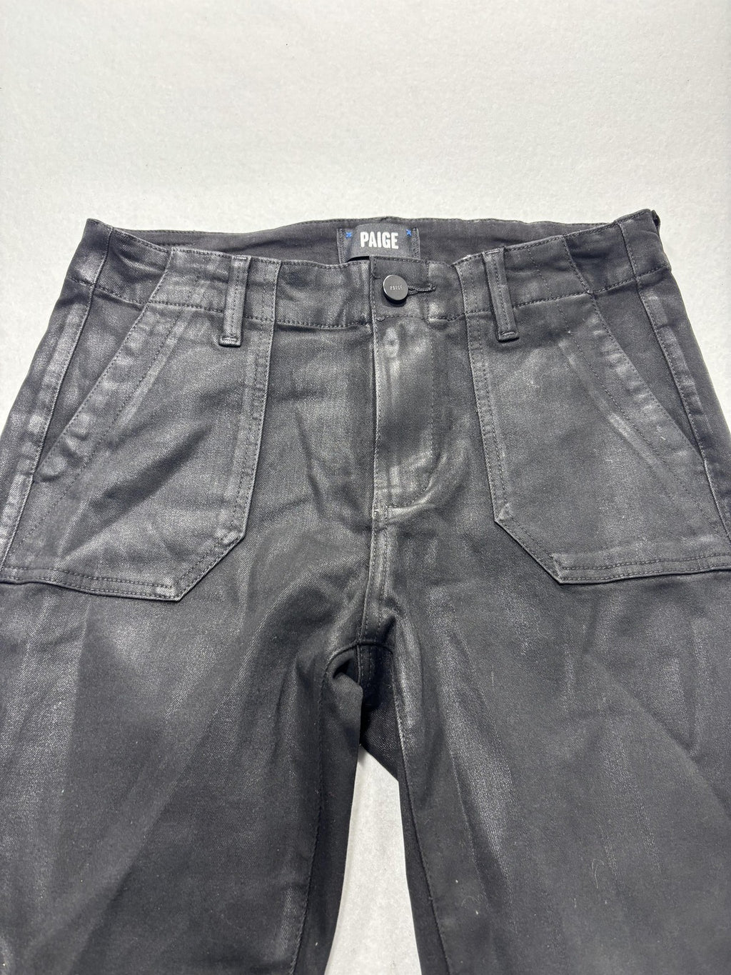 Paige Pants Womens 27 Black Mayslie Coated Denim Jogger Ankle Zip Cuffed Stretch