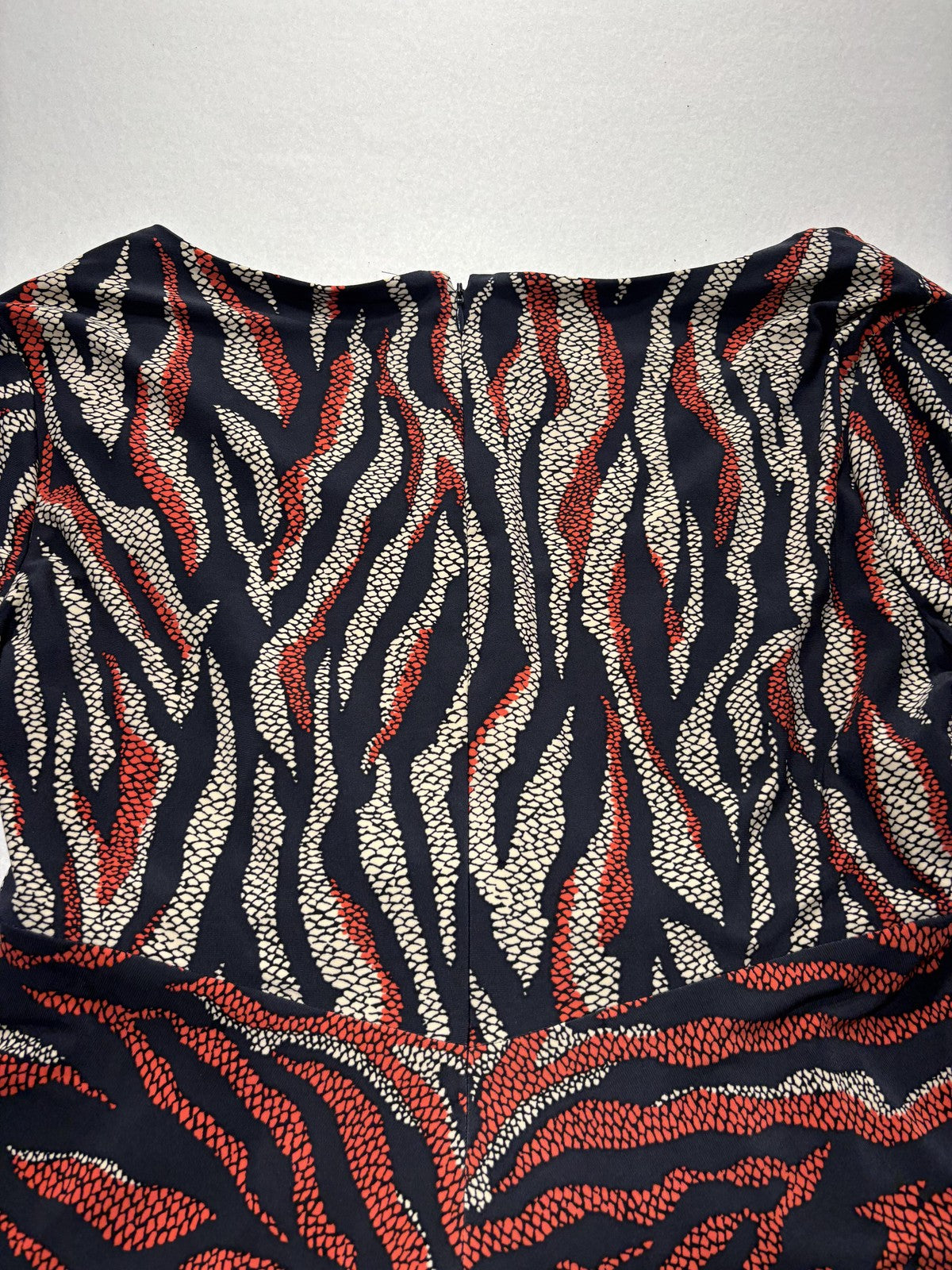 Anne Klein Dress Womens 14 Multi Animal Ruched Sheath 3/4 Sleeve Knee Length