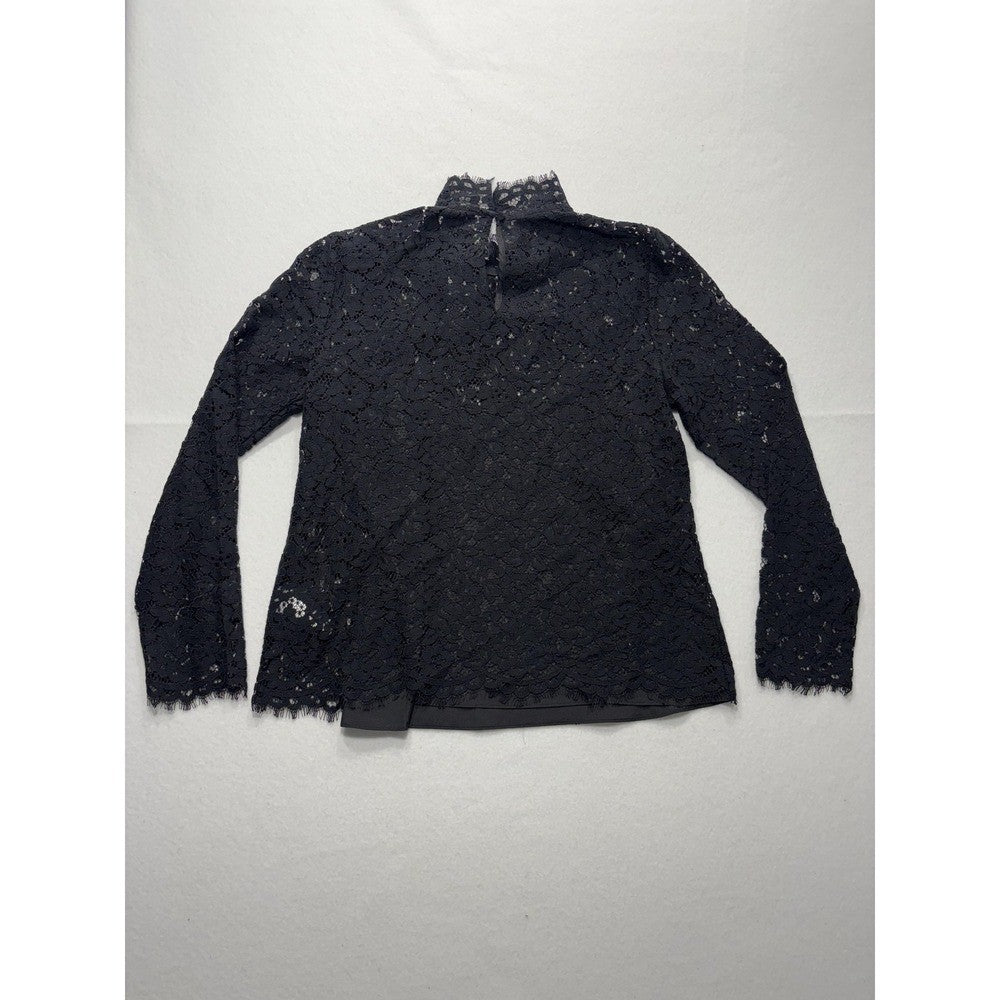 J.Crew Womens 6 Black Lace Mock Neck Long Sleeve Blouse BN027 Lined Sheer Top