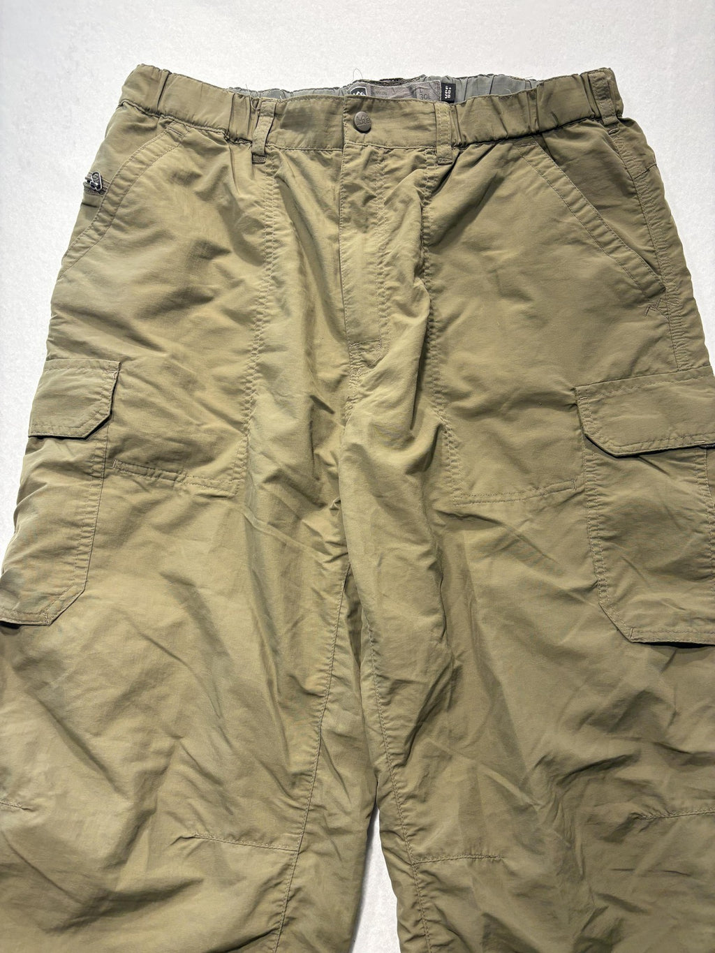 REI Cargo Pants Mens Large Green Nylon Elastic Waist UPF 50 Hiking Outdoor